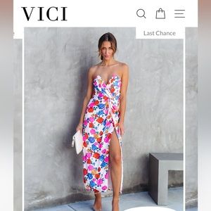 Vici last chance - Worth My Time Floral Satin Strapless MIDI Dress